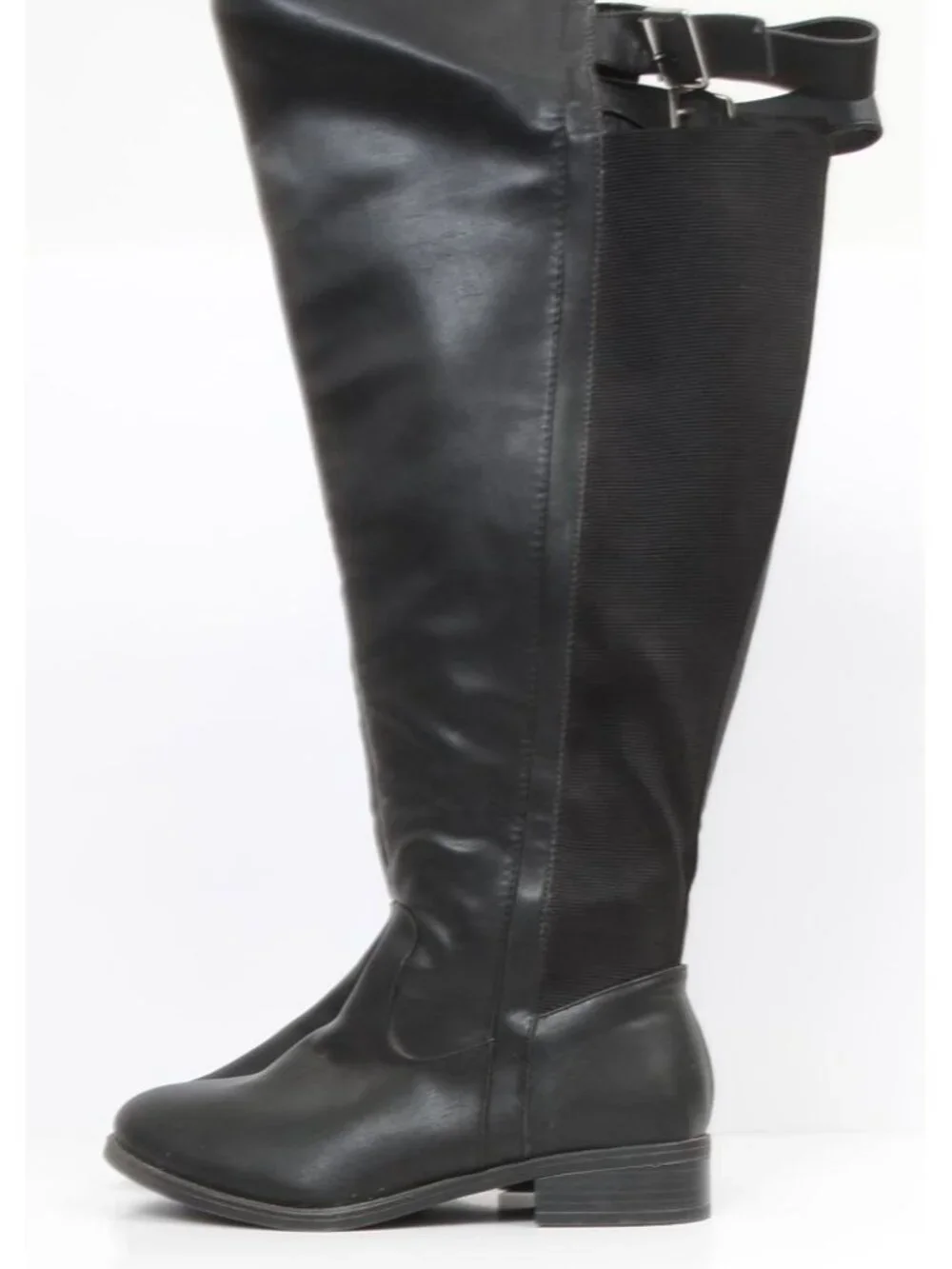 Torrid Black Double Buckle Over The Knee Boot 9 (WW) Gothic Biker Riding Moto